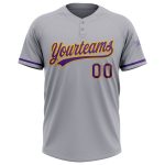 Personalized Gray Purple Gold Softball Jersey Unisex Two-Button Design Personalized Gray Purple-Gold Two-Button Unisex Softball