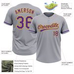 Personalized Gray Purple Gold Softball Jersey Unisex Two-Button Design Personalized Gray Purple-Gold Two-Button Unisex Softball