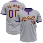Custom Softball Jersey with Two Buttons - Personalized Gray Purple Gold Unisex Team Name and Number Personalized Gray Purple-Gold