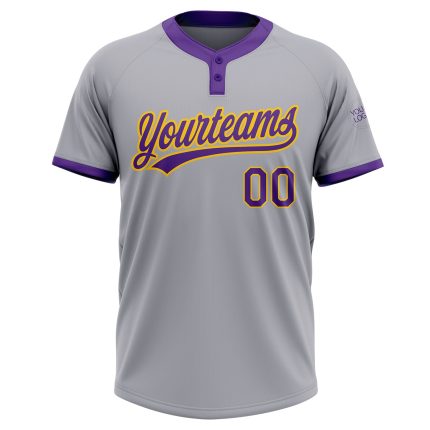 Custom Softball Jersey with Two Buttons - Personalized Gray Purple Gold Unisex Team Name and Number Personalized Gray Purple-Gold