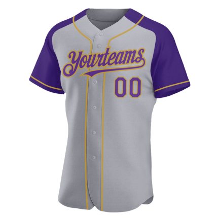 Custom Name and Number Gray Purple and Gold Baseball Jersey - Personalized Authentic Raglan Sleeves Personalized Gray Purple-Old