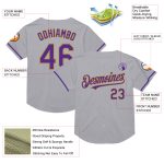 Personalized Throwback Baseball Jersey Gray Purple Old Gold Mesh Custom Name Number Personalized Gray Purple-Old Gold Mesh