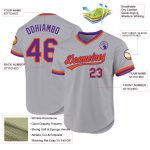 Custom Name Number Personalized Baseball Jersey Gray Purple-Orange Authentic Throwback Team Design Personalized Gray Purple-Orange