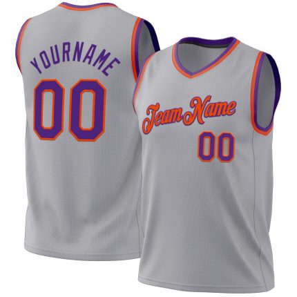 Personalized Basketball Jersey - Authentic Gray Purple Orange Throwback Style Personalized Gray Purple-Orange Authentic Throwback