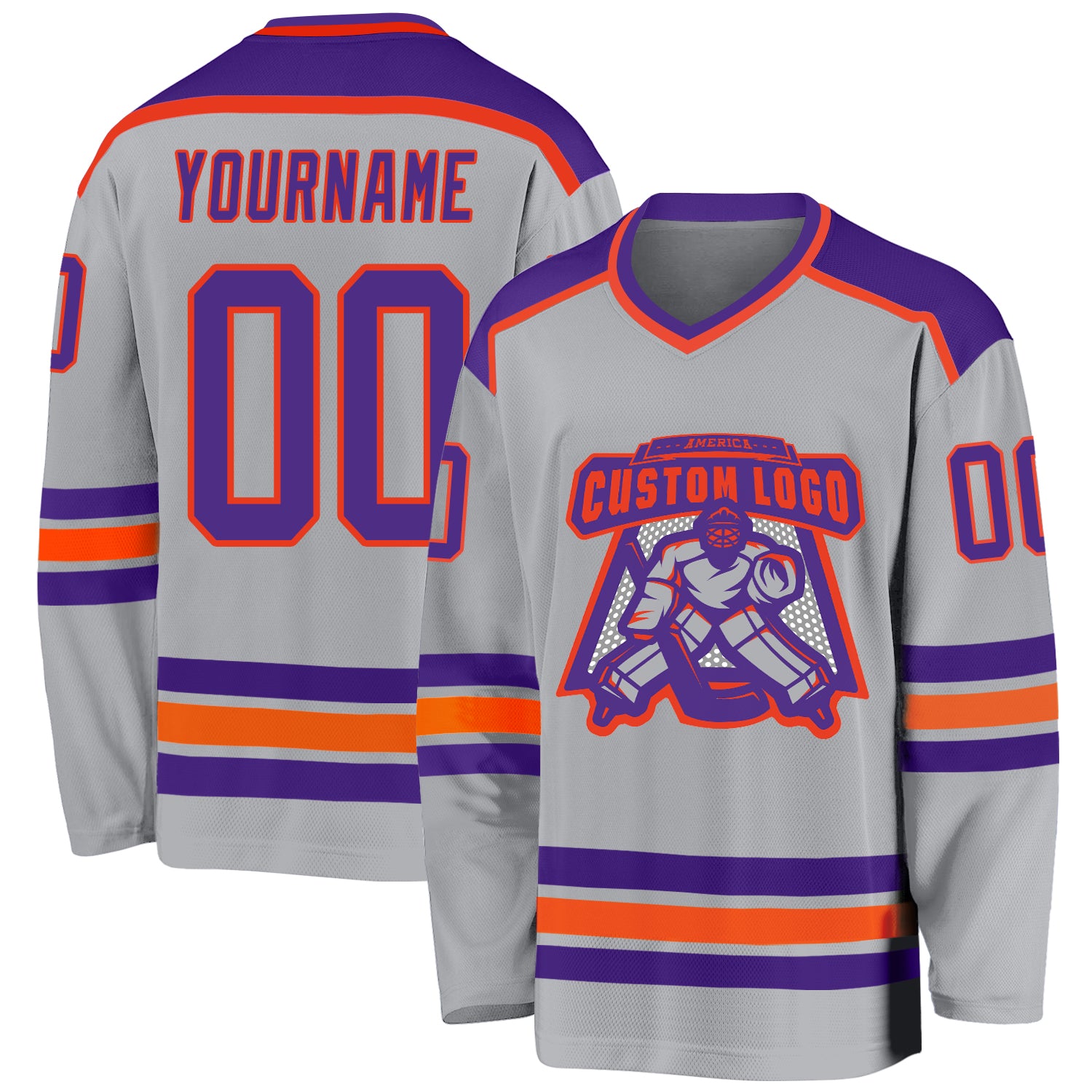 Custom Gray Purple Orange Hockey Jersey - Personalized Team Apparel Personalized Gray Purple-Orange Hockey Jersey