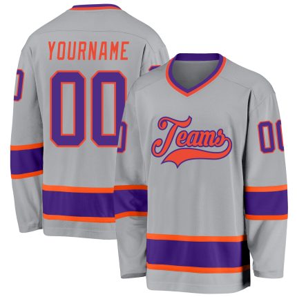 Customizable Hockey Jersey with Name and Number - Personalized Gray Purple-Orange Team Jersey Personalized Gray Purple-Orange