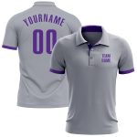 Custom Team Name and Number Gray Purple Performance Golf Polo Shirt Personalized Gray Purple Performance Golf Polo Shirt