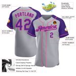 Custom Name and Number Baseball Jersey - Personalized Gray Purple-Pink Authentic Raglan Sleeves Personalized Gray Purple-Pink