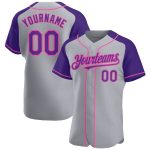 Custom Name and Number Baseball Jersey - Personalized Gray Purple-Pink Authentic Raglan Sleeves Personalized Gray Purple-Pink