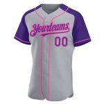 Custom Name and Number Baseball Jersey - Personalized Gray Purple-Pink Authentic Raglan Sleeves Personalized Gray Purple-Pink