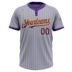 Custom Name Number Two-Button Unisex Softball Jersey Gray Purple Pinstripe Gold Personalized Gray Purple Pinstripe Gold Two-Button