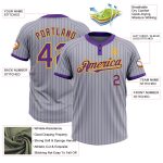 Custom Name Number Two-Button Unisex Softball Jersey Gray Purple Pinstripe Gold Personalized Gray Purple Pinstripe Gold Two-Button