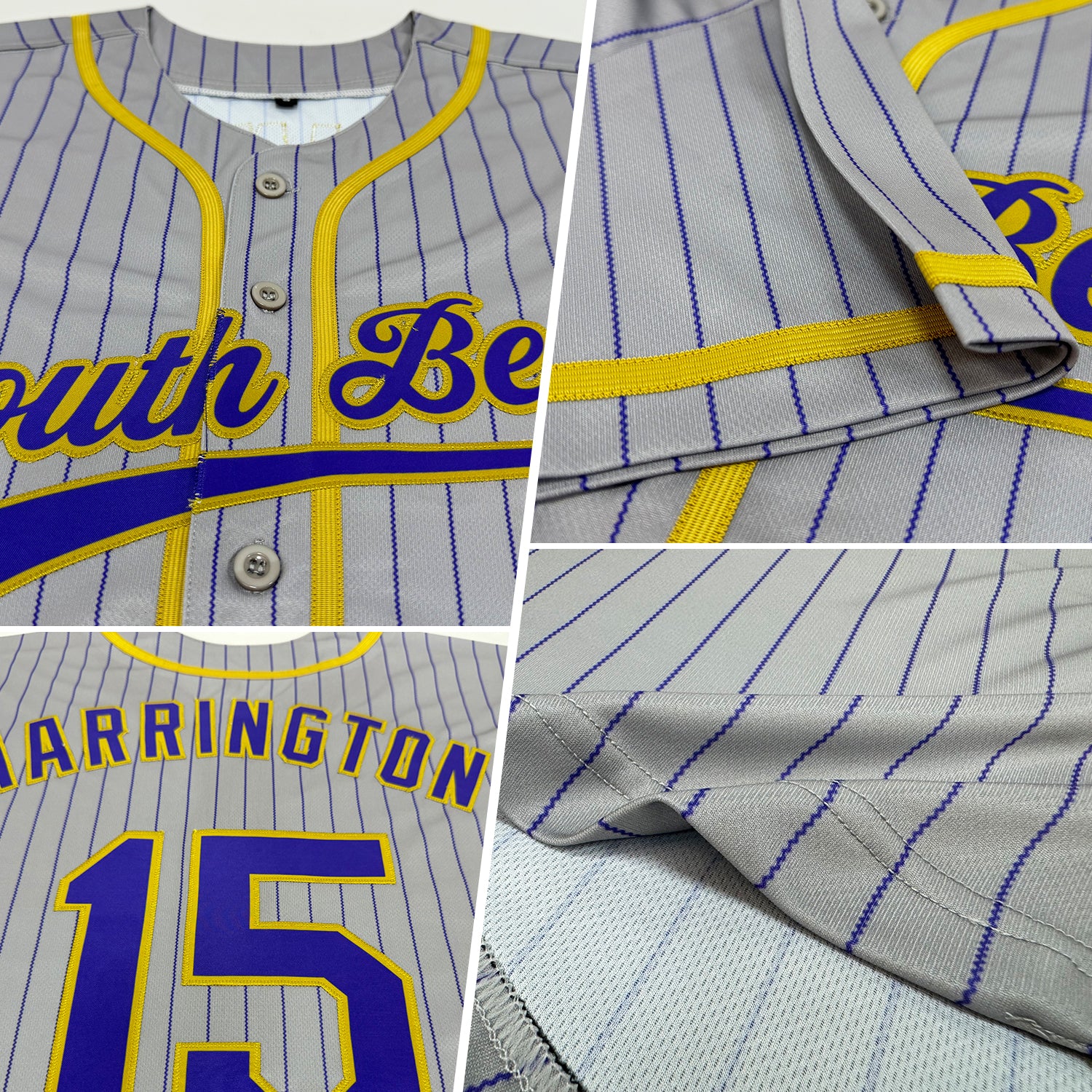 Personalized Gray Purple Pinstripe Old Gold Authentic Baseball Jersey Team Custom Name and Number Custom Name Number Personalized Gray Purple Pinstripe Baseball Jersey - Authentic Team Gear Personalized Gray Purple Pinstripe - Image 2