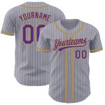 Custom Name Number Personalized Gray Purple Pinstripe Baseball Jersey - Authentic Team Gear Personalized Gray Purple Pinstripe