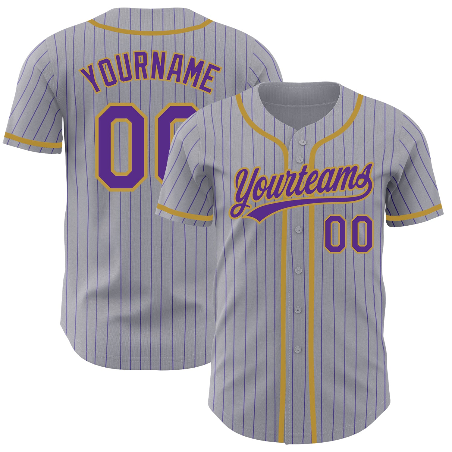 Custom Name Number Personalized Gray Purple Pinstripe Baseball Jersey - Authentic Team Gear Personalized Gray Purple Pinstripe