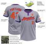 Custom Name and Number Softball Jersey - Personalized Unisex Two-Button Gray Purple Pinstripe Design Personalized Gray Purple