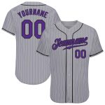Custom Name and Number Authentic Baseball Jersey in Gray Purple Pinstripe Design - Team Jersey Personalized Gray Purple Pinstripe