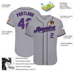 Custom Name and Number Authentic Baseball Jersey in Gray Purple Pinstripe Design - Team Jersey Personalized Gray Purple Pinstripe