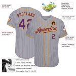 Custom Name and Number Personalized Gray Purple Pinstripe Authentic Baseball Jersey - Team Colors: Purple & Gold Personalized