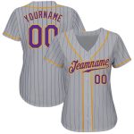 Custom Name and Number Personalized Gray Purple Pinstripe Authentic Baseball Jersey - Team Colors: Purple & Gold Personalized
