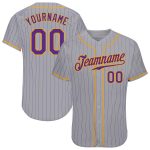 Custom Name and Number Personalized Gray Purple Pinstripe Authentic Baseball Jersey - Team Colors: Purple & Gold Personalized