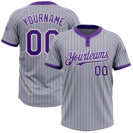 Custom Name and Number Gray Purple Pinstripe Softball Jersey Unisex Two-Button Design Personalized Gray Purple Pinstripe