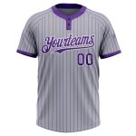Custom Name and Number Gray Purple Pinstripe Softball Jersey Unisex Two-Button Design Personalized Gray Purple Pinstripe