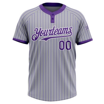 Custom Name and Number Gray Purple Pinstripe Softball Jersey Unisex Two-Button Design Personalized Gray Purple Pinstripe
