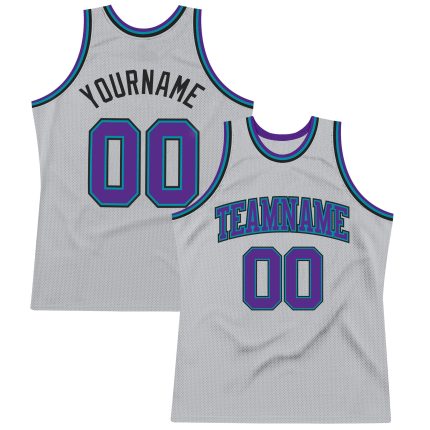 Custom Team Basketball Jersey - Personalized Gray Purple Teal-Black with Name & Number - Authentic Throwback Design Personalized