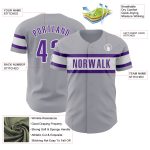 Personalized Authentic Baseball Jersey in Gray Purple and White Personalized Gray Purple-White Authentic Baseball Jersey