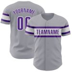 Personalized Authentic Baseball Jersey in Gray Purple and White Personalized Gray Purple-White Authentic Baseball Jersey