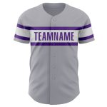 Personalized Authentic Baseball Jersey in Gray Purple and White Personalized Gray Purple-White Authentic Baseball Jersey