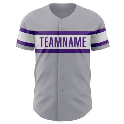Personalized Authentic Baseball Jersey in Gray Purple and White Personalized Gray Purple-White Authentic Baseball Jersey