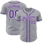 Custom Team Name Number Personalized Gray Purple White Baseball Jersey Personalized Gray Purple-White Authentic Baseball