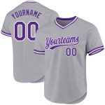 Custom Name and Number Authentic Throwback Baseball Jersey - Personalized Gray Purple White Design Personalized Gray Purple-White
