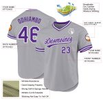 Custom Name and Number Authentic Throwback Baseball Jersey - Personalized Gray Purple White Design Personalized Gray Purple-White