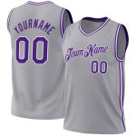 Personalized Purple White Gray Authentic Throwback Basketball Jersey Personalized Gray Purple-White Authentic Throwback Basketball
