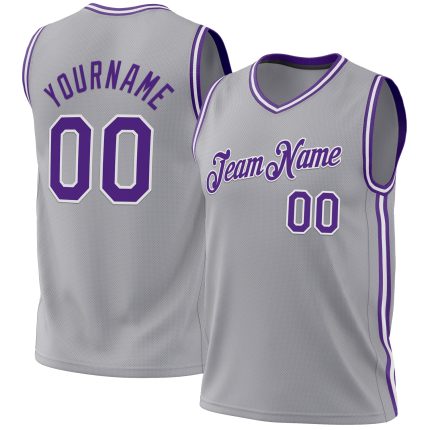 Personalized Purple White Gray Authentic Throwback Basketball Jersey Personalized Gray Purple-White Authentic Throwback Basketball