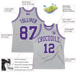 Custom Name and Number Personalized Authentic Throwback Basketball Jersey - Gray Purple White Personalized Gray Purple-White