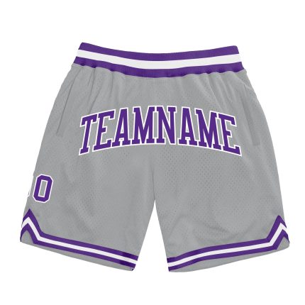 Custom Team Name and Number Throwback Basketball Shorts - Personalized Gray Purple White Authentic Personalized Gray Purple-White