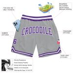 Custom Team Name and Number Throwback Basketball Shorts - Personalized Gray Purple White Authentic Personalized Gray Purple-White