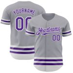 Custom Name and Number Authentic Baseball Jersey - Personalized Gray Purple-White Line Design Personalized Gray Purple-White