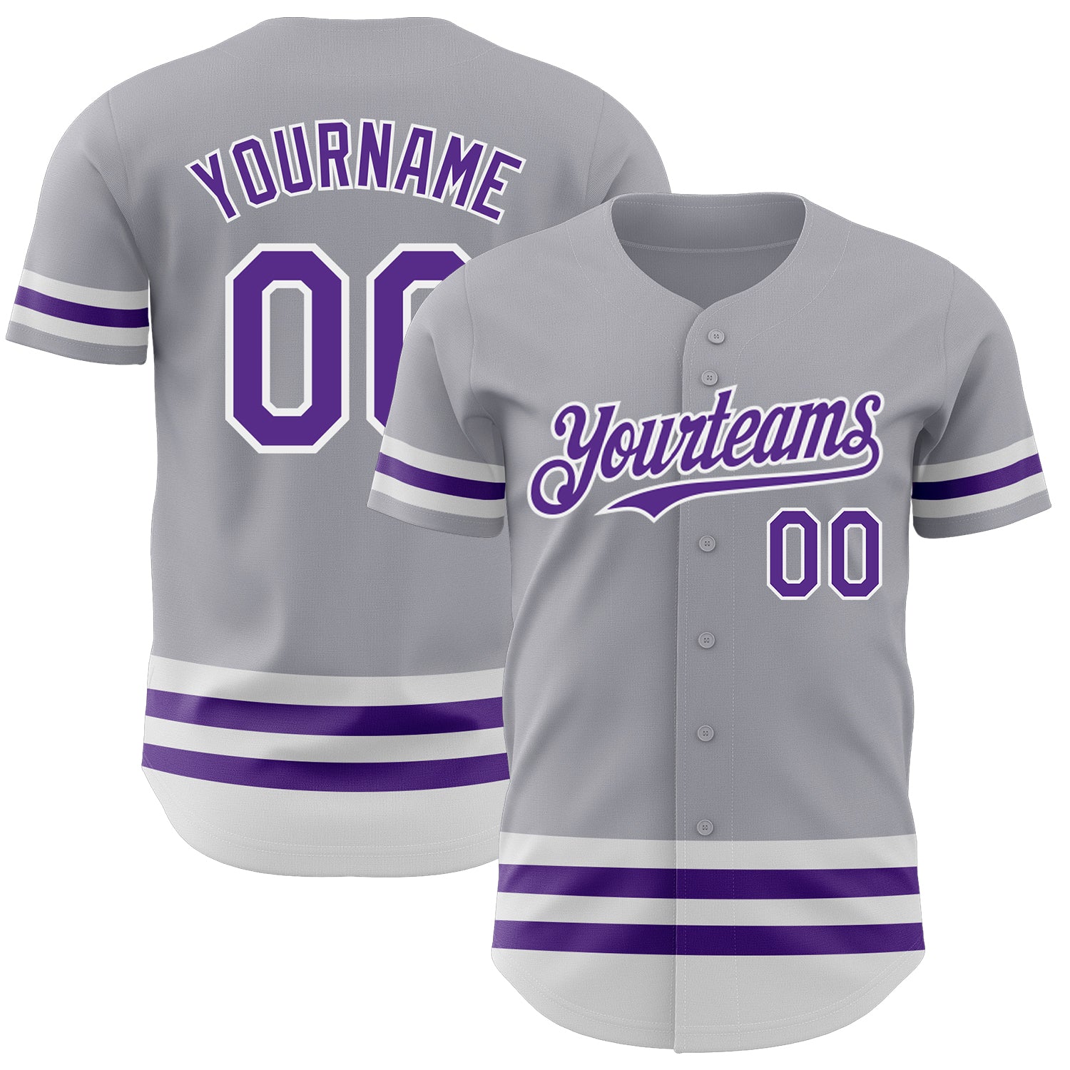 Custom Name and Number Authentic Baseball Jersey - Personalized Gray Purple-White Line Design Personalized Gray Purple-White