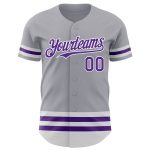 Custom Name and Number Authentic Baseball Jersey - Personalized Gray Purple-White Line Design Personalized Gray Purple-White