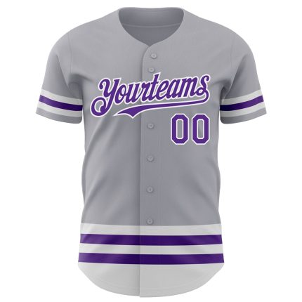 Custom Name and Number Authentic Baseball Jersey - Personalized Gray Purple-White Line Design Personalized Gray Purple-White