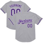 Custom Authentic Throwback Baseball Jersey with Personalized Name & Number - Gray Purple White Mesh Design Personalized Gray
