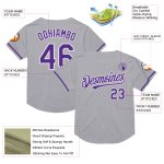 Custom Authentic Throwback Baseball Jersey with Personalized Name & Number - Gray Purple White Mesh Design Personalized Gray