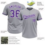 Custom Name and Number Personalized Unisex Softball Jersey - Gray Purple White Two-Button Design Personalized Gray Purple-White