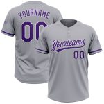 Custom Name and Number Personalized Unisex Softball Jersey - Gray Purple White Two-Button Design Personalized Gray Purple-White