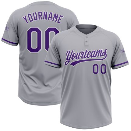 Custom Name and Number Personalized Unisex Softball Jersey - Gray Purple White Two-Button Design Personalized Gray Purple-White